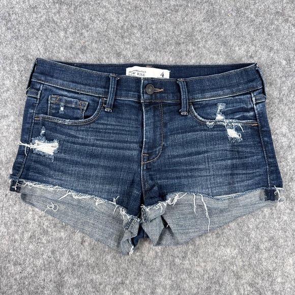 Abercrombie & Fitch Shorts Womens 4 Blue Denim Low Rise Distressed Cutoff - Picture 1 of 11